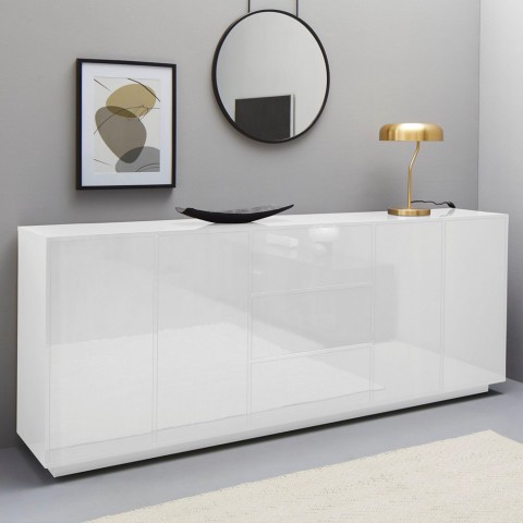 Moderne witte buffetkast Lonja 220cm voor keuken en woonkamer Aanbieding