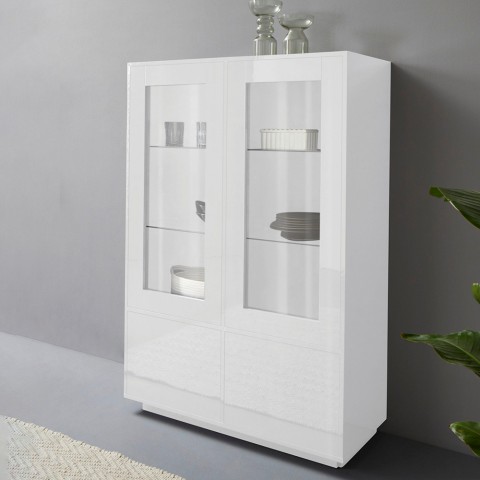 Hoog dressoir met vitrine 100cm woonkamer modern design wit Syfe