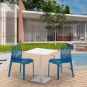 Vierkante salontafel wit 60x60 cm met stalen onderstel en 2 gekleurde stoelen Gruvyer Lemon Kosten