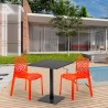 Vierkante tafel 60x60 cm Zwart onderstel en Witte top met 2 gekleurde stoelen Gruyver Kiwi Kosten