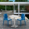 Vierkante salontafel wit 60x60 cm met stalen onderstel en 2 gekleurde stoelen Ice Lemon Karakteristieken