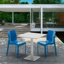 Vierkante salontafel wit 70x70 cm met stalen onderstel en 2 gekleurde stoelen Ice Meringue Karakteristieken
