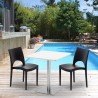 Vierkante salontafel wit 60x60 cm met stalen onderstel en 2 gekleurde stoelen Paris Strawberry Keuze