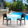 Vierkante salontafel wit 60x60 cm met stalen onderstel en 2 gekleurde stoelen Paris Meringue Keuze