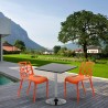 Rechthoekige salontafel zwart 70x70 cm met stalen onderstel en 2 gekleurde stoelen Gelateria Mojito Model