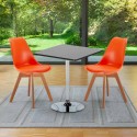Rechthoekige salontafel zwart 70x70 cm met stalen onderstel en 2 gekleurde stoelen Nordica Mojito Keuze