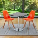 Vierkante salontafel zwart 70x70 cm met stalen onderstel en 2 gekleurde stoelen Nordica Mojito Keuze