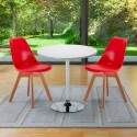 Ronde salontafel wit 70x70 cm met stalen onderstel en 2 gekleurde stoelen Nordica Long Island Voorraad