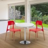 Ronde salontafel wit 70x70 cm met stalen onderstel en 2 gekleurde stoelen Barcellona Long Island Catalogus