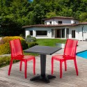 Vierkante salontafel zwart 70x70 cm met stalen onderstel en 2 transparante stoelen Cristal Light Balcony Korting
