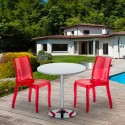 Ronde salontafel wit 70x70 cm met stalen onderstel en 2 transparante stoelen Cristal Light Silver Korting