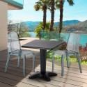 Vierkante salontafel zwart 70x70 cm met stalen onderstel en 2 transparante stoelen Dune Balcony Aanbod