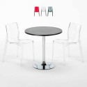 Ronde salontafel zwart 70x70 cm met stalen onderstel en 2 transparante stoelen Femme Fatale Ghost Verkoop