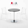 Ronde salontafel zwart 70x70 cm met stalen onderstel en 2 transparante stoelen Femme Fatale Ghost Verkoop