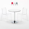 Ronde salontafel wit 70x70 cm met stalen onderstel en 2 transparante stoelen Femme Fatale Spectre Aanbod
