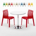 Ronde salontafel wit 70x70 cm met stalen onderstel en 2 gekleurde stoelen Gruvyer Long Island Keuze
