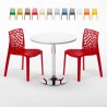 Ronde salontafel wit 70x70 cm met stalen onderstel en 2 gekleurde stoelen Gruvyer Long Island Keuze