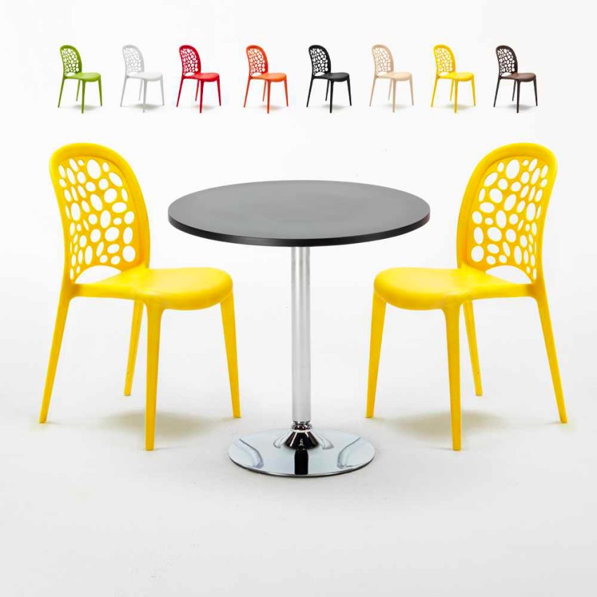 Ronde salontafel zwart 70x70 cm en 2 gekleurde stoelen Wedding Cosmopolitan Kortingen Ronde salontafel zwart 70x70 cm en 2 gekleurde stoelen Wedding Cosmopolitan Kortingen