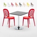 Rechthoekige salontafel zwart 70x70 cm met stalen onderstel en 2 gekleurde stoelen Wedding Mojito Voorraad