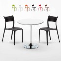 Ronde salontafel wit 70x70 cm en 2 gekleurde stoelen Parisienne Long Island Korting