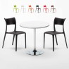 Ronde salontafel wit 70x70 cm en 2 gekleurde stoelen Parisienne Long Island Korting