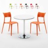 Ronde salontafel wit 70x70 cm met stalen onderstel en 2 gekleurde stoelen Parisienne Long Island Verkoop