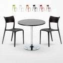 Ronde salontafel zwart 70x70 cm en 2 gekleurde stoelen Parisienne Cosmopolitan Kortingen