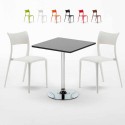 Rechthoekige salontafel zwart 70x70 cm met stalen onderstel en 2 gekleurde stoelen Parisienne Mojito Aanbod