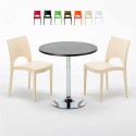 Ronde salontafel zwart 70x70 cm met stalen onderstel en 2 gekleurde stoelen Paris Cosmopolitan Verkoop