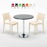Ronde salontafel zwart 70x70 cm met stalen onderstel en 2 gekleurde stoelen Paris Cosmopolitan Verkoop