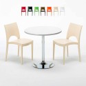Ronde salontafel wit 70x70 cm met stalen onderstel en 2 gekleurde stoelen Paris Long Island Verkoop