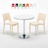 Ronde salontafel wit 70x70 cm met stalen onderstel en 2 gekleurde stoelen Paris Long Island Verkoop