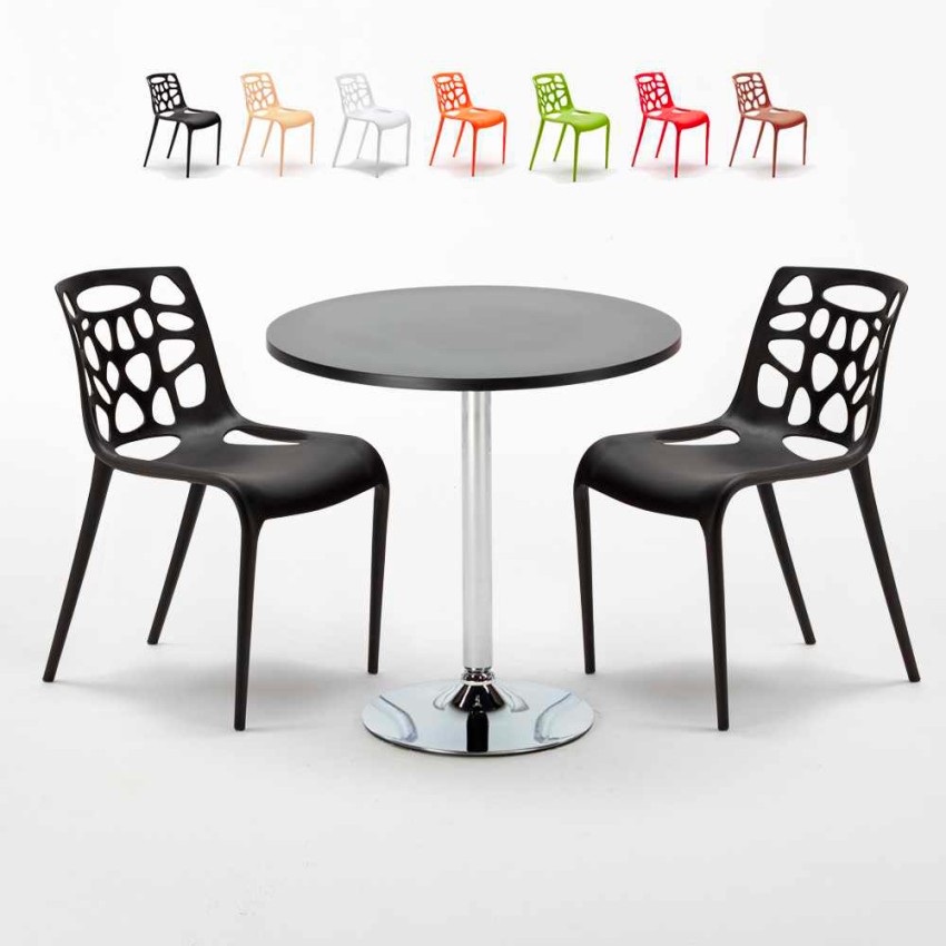 Ronde salontafel zwart 70x70 cm en 2 gekleurde stoelen Gelateria Cosmopolitan Kortingen Ronde salontafel zwart 70x70 cm en 2 gekleurde stoelen Gelateria Cosmopolitan Kortingen