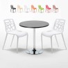 Ronde salontafel zwart 70x70 cm en 2 gekleurde stoelen Gelateria Cosmopolitan Aanbod