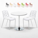 Ronde salontafel wit 70x70 cm en 2 gekleurde stoelen Gelateria Long Island Korting