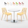 Ronde salontafel wit 70x70 cm met stalen onderstel en 2 gekleurde stoelen Gelateria Long Island Aanbod