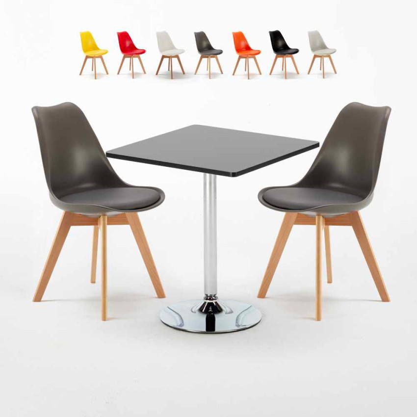 Vierkante salontafel zwart 70x70 cm met stalen onderstel en 2 gekleurde stoelen Nordica Mojito Catalogus Vierkante salontafel zwart 70x70 cm met stalen onderstel en 2 gekleurde stoelen Nordica Mojito Catalogus