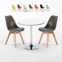 Ronde salontafel wit 70x70 cm met stalen onderstel en 2 gekleurde stoelen Nordica Long Island Kortingen