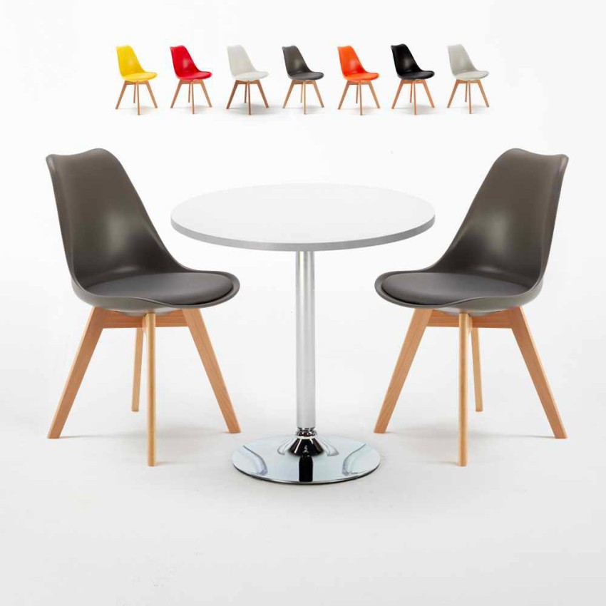 Ronde salontafel wit 70x70 cm en 2 gekleurde stoelen Nordica Long Island Kortingen Ronde salontafel wit 70x70 cm en 2 gekleurde stoelen Nordica Long Island Kortingen