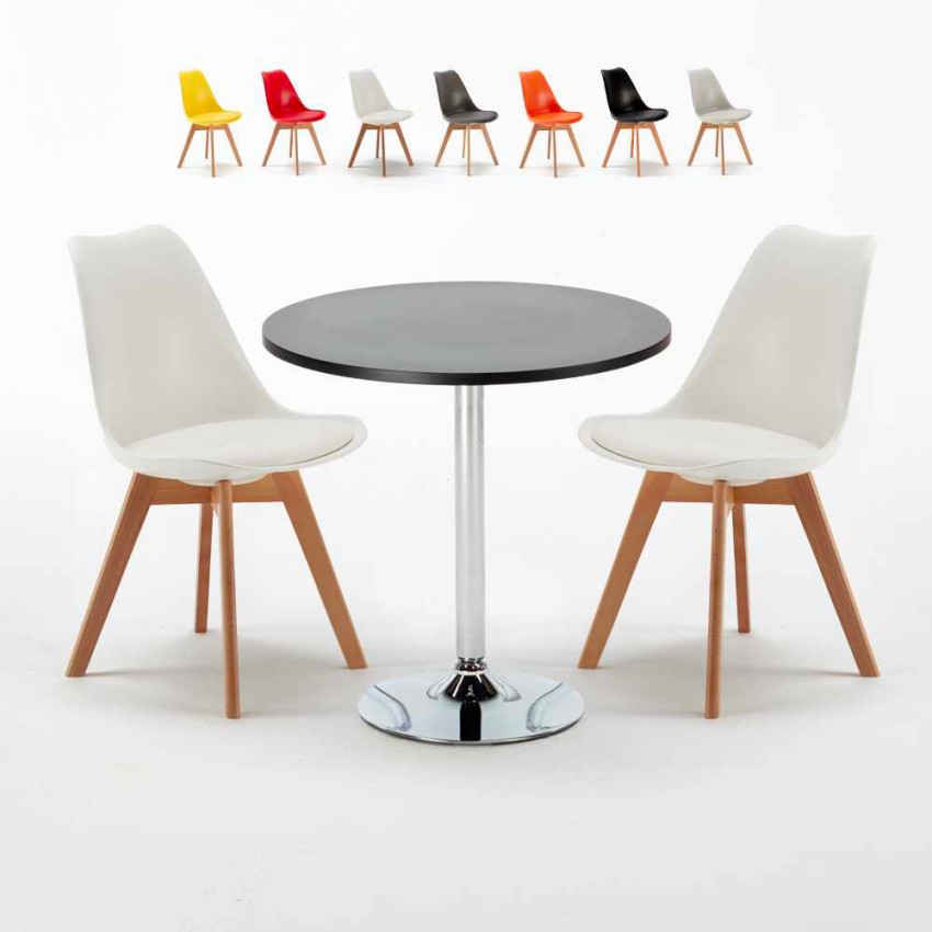 Ronde salontafel zwart 70x70 cm en 2 gekleurde stoelen Nordica Cosmopolitan Verkoop