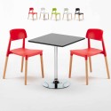 Rechthoekige salontafel zwart 70x70 cm met stalen onderstel en 2 gekleurde stoelen Barcellona Mojito Kortingen