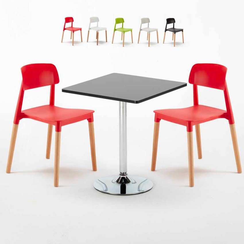 Vierkante salontafel zwart 70x70 cm en 2 gekleurde stoelen Barcellona Mojito Kortingen Vierkante salontafel zwart 70x70 cm en 2 gekleurde stoelen Barcellona Mojito Kortingen