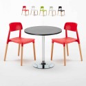 Ronde salontafel zwart 70x70 cm en 2 gekleurde stoelen Barcellona Cosmopolitan Korting