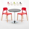 Ronde salontafel zwart 70x70 cm en 2 gekleurde stoelen Barcellona Cosmopolitan Korting