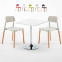 Rechthoekige salontafel wit 70x70 cm met stalen onderstel en 2 gekleurde stoelen Barcelona Cocktail Aanbod