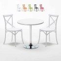 Ronde salontafel wit 70x70 cm en 2 gekleurde stoelen Vintage Long Island Verkoop