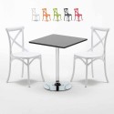 Vierkante salontafel zwart 70x70 cm en 2 gekleurde stoelen Vintage Mojito Aanbod