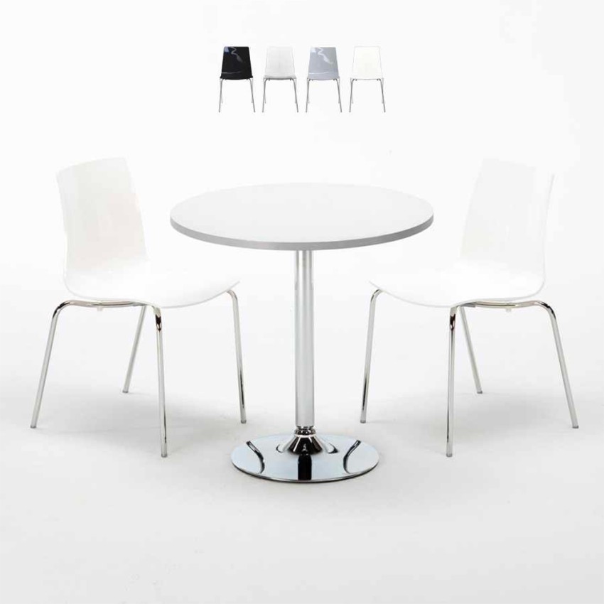Ronde salontafel wit 70x70 cm met stalen onderstel en 2 gekleurde stoelen Lollipop Silver Verkoop Ronde salontafel wit 70x70 cm met stalen onderstel en 2 gekleurde stoelen Lollipop Silver Verkoop