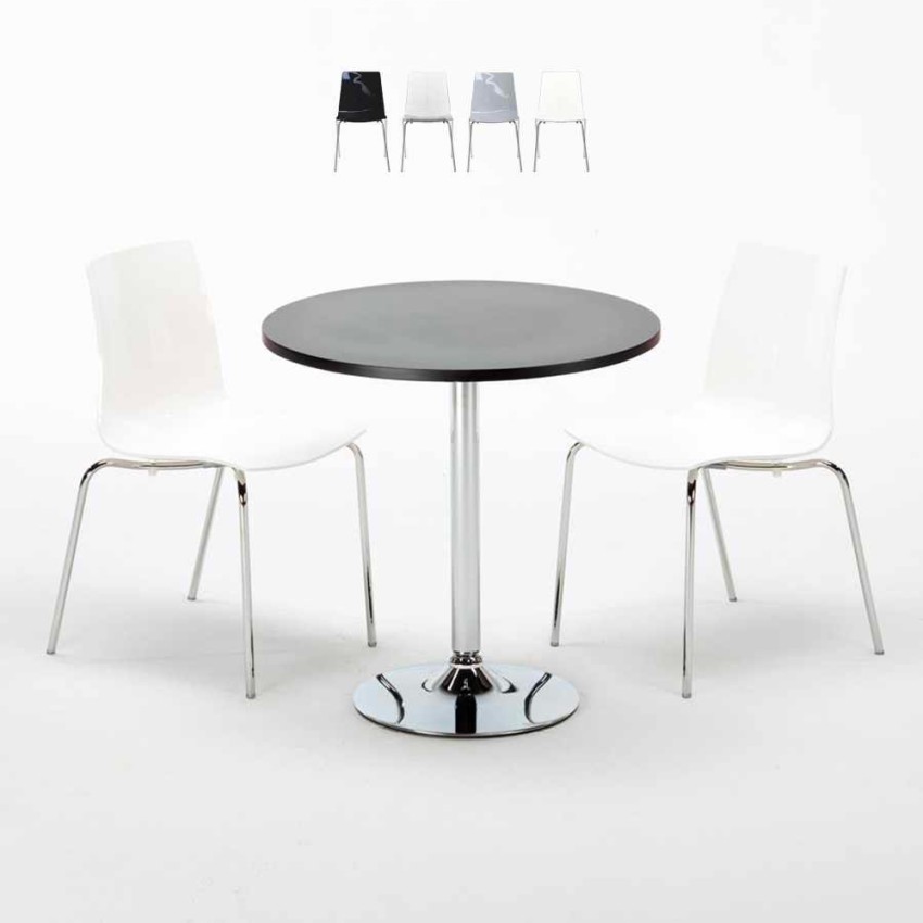 Ronde salontafel zwart 70x70 cm met stalen onderstel en 2 gekleurde stoelen Lollipop Gold Verkoop Ronde salontafel zwart 70x70 cm met stalen onderstel en 2 gekleurde stoelen Lollipop Gold Verkoop