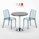 Ronde salontafel zwart 70x70 cm met stalen onderstel en 2 gekleurde stoelen Cristal Light Gold Aanbod